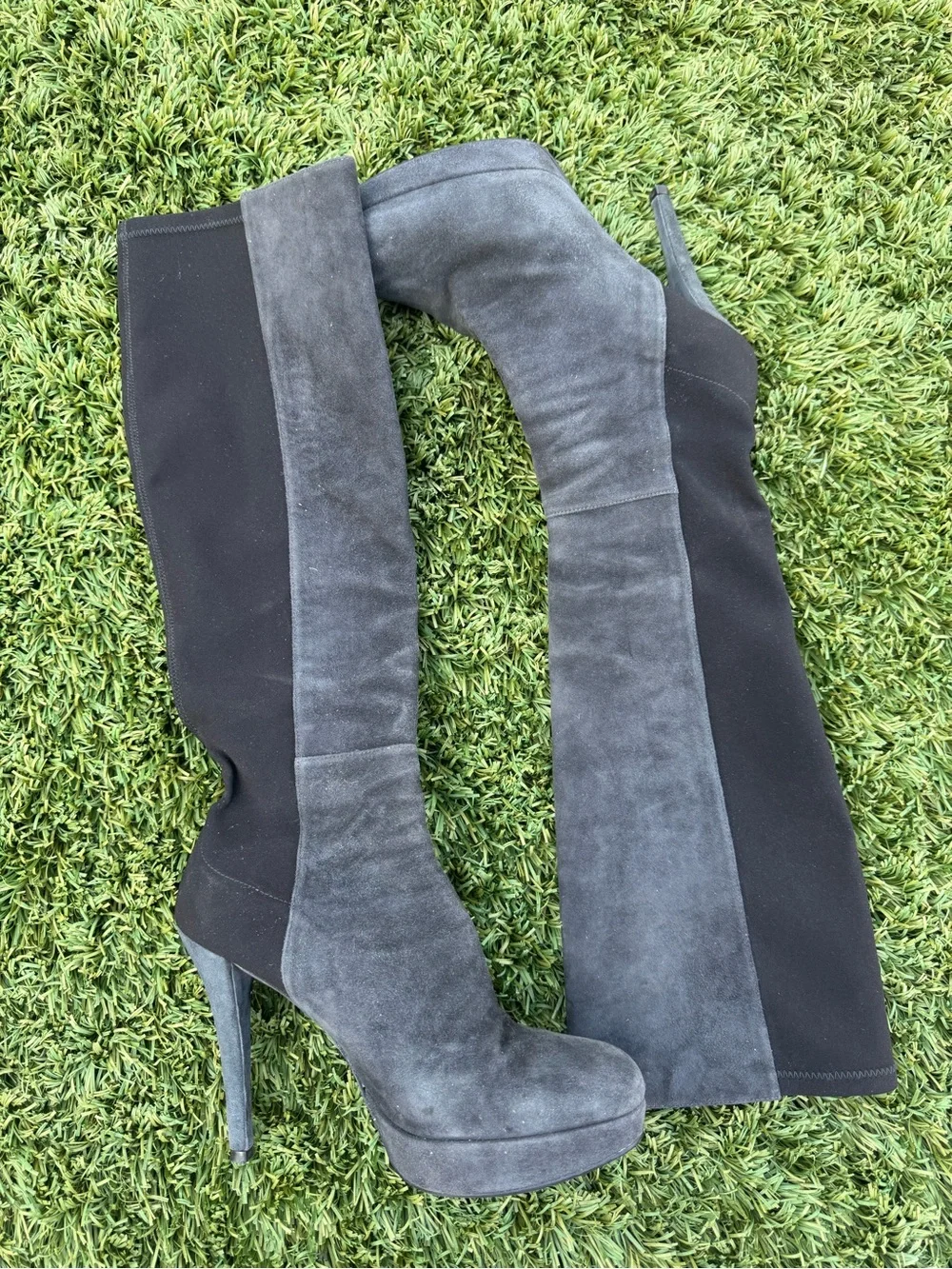 Stuart Weitzman Gray Suede Over-the-Knee Platform Boots